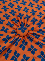 Pure Modal Satin Tangerine Color Floral Pattern Natural Print Fabric.