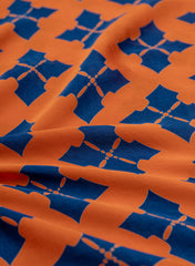 Pure Modal Satin Tangerine Color Floral Pattern Natural Print Fabric.