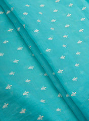 Voil Chanderi Sky Blue Color Floral Pattern Resham Embroidery Fabric