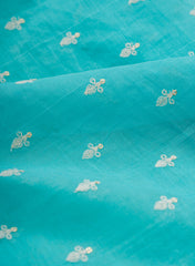 Voil Chanderi Sky Blue Color Floral Pattern Resham Embroidery Fabric