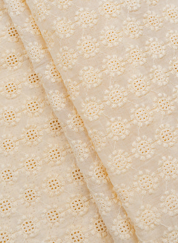 (Precut - 1 Meter) Pure Cotton Cambric Dyeable Schiffli Embroidery Fabric.