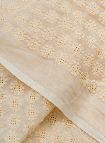 (Precut - 1 Meter) Pure Cotton Cambric Dyeable Schiffli Embroidery Fabric.