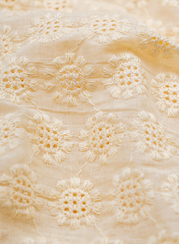 (Precut - 1 Meter) Pure Cotton Cambric Dyeable Schiffli Embroidery Fabric.
