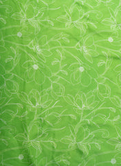 Pure Muslin Parrot Green Color Floral Digital Print Fabric.