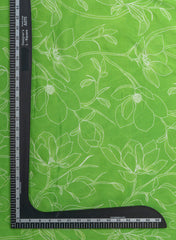 Pure Muslin Parrot Green Color Floral Digital Print Fabric.