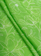 Pure Muslin Parrot Green Color Floral Digital Print Fabric.