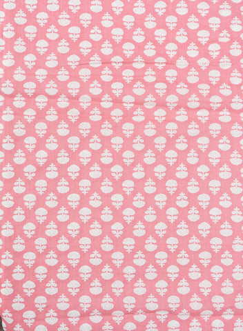 (Pre Cut-2 Meter) Pure Cotton Cambric Light Pink Color Floral Pattern Screen Print Fabric.
