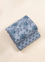 Pure Cotton Cambric Mix And Match Cornflower Blue Color Block Print Fabric.