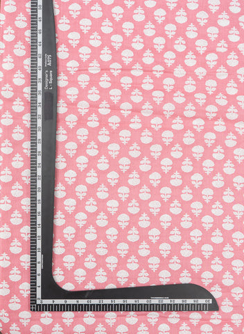 (Pre Cut-2 Meter) Pure Cotton Cambric Light Pink Color Floral Pattern Screen Print Fabric.