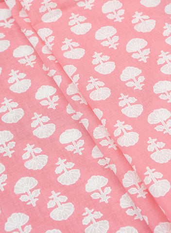 (Pre Cut-2 Meter) Pure Cotton Cambric Light Pink Color Floral Pattern Screen Print Fabric.