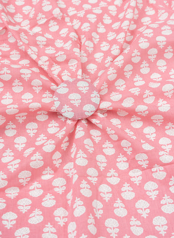 (Pre Cut-2 Meter) Pure Cotton Cambric Light Pink Color Floral Pattern Screen Print Fabric.
