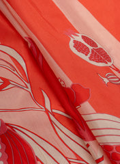 Pure Muslin Shade Of Pink Color Pomegranate Digital Print Fabric.