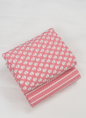 (Pre Cut-2 Meter) Pure Cotton Cambric Light Pink Color Floral Pattern Screen Print Fabric.