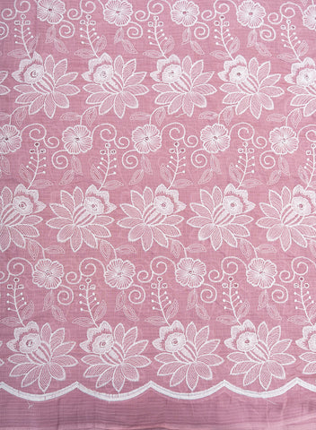 (Pre Cut-1 Meter) Cotton Kota Checks Plum Purple Color Thread Work Floral Embroidery Fabric.