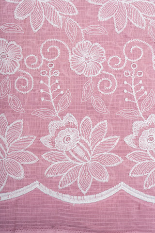 (Pre Cut-1 Meter) Cotton Kota Checks Plum Purple Color Thread Work Floral Embroidery Fabric.