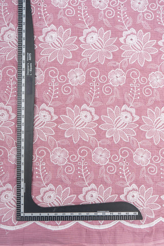 (Pre Cut-1 Meter) Cotton Kota Checks Plum Purple Color Thread Work Floral Embroidery Fabric.