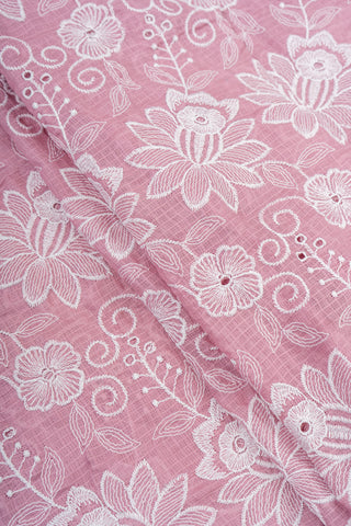(Pre Cut-1 Meter) Cotton Kota Checks Plum Purple Color Thread Work Floral Embroidery Fabric.