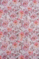 Linen Satin Shades Of Pink Color Floral Digital Print Fabric.