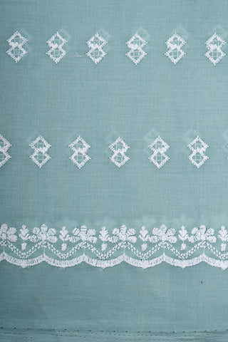 (Pre Cut-3.25 Meter) Pure Cotton Cambric Mint Green Color Geometrical Embroidery Fabric.
