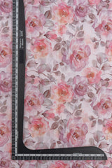 Linen Satin Shades Of Pink Color Floral Digital Print Fabric.