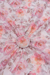 Linen Satin Shades Of Pink Color Floral Digital Print Fabric.