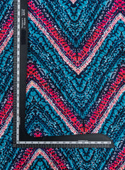 Linen Satin Dark Blue Color Zig-Zag Digital Print Fabric.