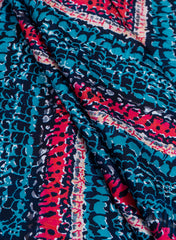 Linen Satin Dark Blue Color Zig-Zag Digital Print Fabric.
