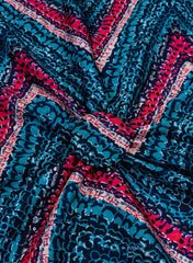 Linen Satin Dark Blue Color Zig-Zag Digital Print Fabric.