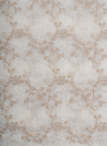 (Pre Cut-2.5 Meter) Pure Chanderi Dyeable Kalamkari Pattern Zari And Sequins Embroidery Fabric.