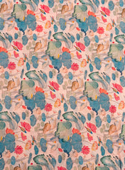 Linen Satin Peach Color Floral Pattern Digital Print Fabric.