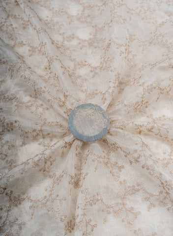 (Pre Cut-2.5 Meter) Pure Chanderi Dyeable Kalamkari Pattern Zari And Sequins Embroidery Fabric.