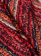 Linen Satin Shades Of Red Color Zig-Zag Digital Print Fabric.
