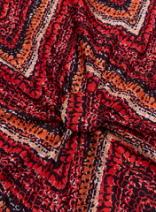 Linen Satin Shades Of Red Color Zig-Zag Digital Print Fabric.