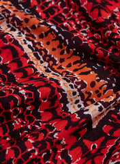 Linen Satin Shades Of Red Color Zig-Zag Digital Print Fabric.