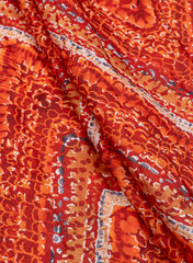 Linen Satin Shades Of Orange Color Zig-Zag Digital Print Fabric.