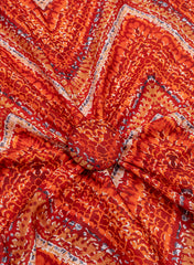 Linen Satin Shades Of Orange Color Zig-Zag Digital Print Fabric.
