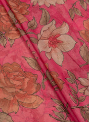 Shimmer Georgette Dark Pink Color Floral Pattern Digital Print Fabric.