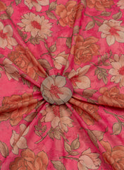 Shimmer Georgette Dark Pink Color Floral Pattern Digital Print Fabric.