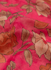 Shimmer Georgette Dark Pink Color Floral Pattern Digital Print Fabric.
