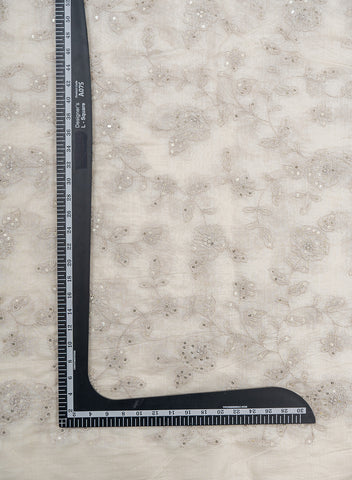 (Pre Cut-1.5 Meter) Pure Chanderi Dyeable Floral Pattern Zari And Sequins Embroidery Fabric.