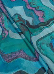 Shimmer Georgette Shades Of Blue Color Abstract Pattern Digital Print Fabric.