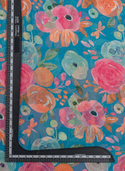 Shimmer Georgette Aqua Blue Color Floral Pattern Digital Print Fabric.