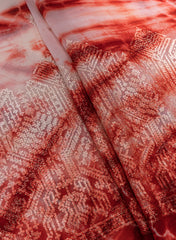 Pure Georgette Maroon And White Color Tie And Dye Zari Embroidery Big Panna Fabric.