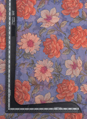 (Pre Cut-4 Meter) Shimmer Georgette Dark Periwinkle Color Floral Pattern Digital Print Fabric.