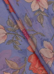 (Pre Cut-4 Meter) Shimmer Georgette Dark Periwinkle Color Floral Pattern Digital Print Fabric.