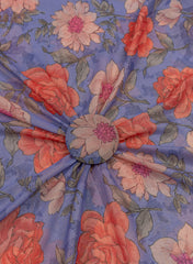 (Pre Cut-4 Meter) Shimmer Georgette Dark Periwinkle Color Floral Pattern Digital Print Fabric.