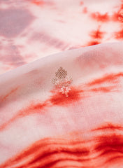 Pure Georgette Maroon And White Color Tie And Dye Zari Embroidery Big Panna Fabric.