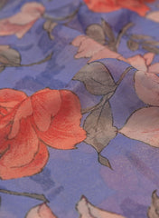 (Pre Cut-4 Meter) Shimmer Georgette Dark Periwinkle Color Floral Pattern Digital Print Fabric.