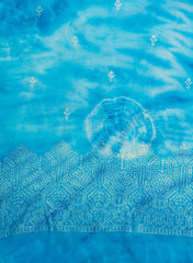 Pure Georgette Sky Blue Color Tie And Dye Zari Embroidery Big Panna Fabric.