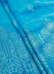 Pure Georgette Sky Blue Color Tie And Dye Zari Embroidery Big Panna Fabric.